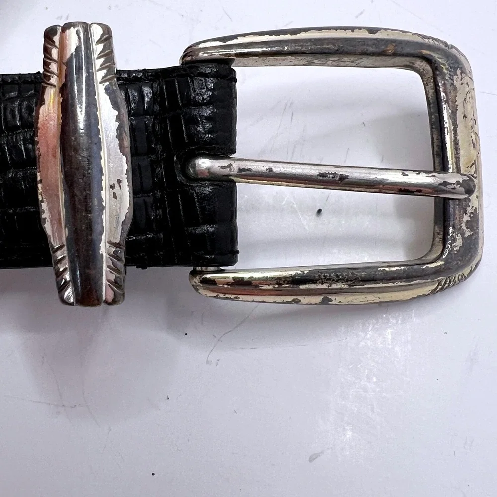 FootJoy Mens Black Lizard Embossed Leather Golf Belt Silver Buckle Size‎ 38